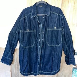 Anthropologie Pilcro Oversized Denim Button Down‎ Chore Shirt Long Sleeve Size M